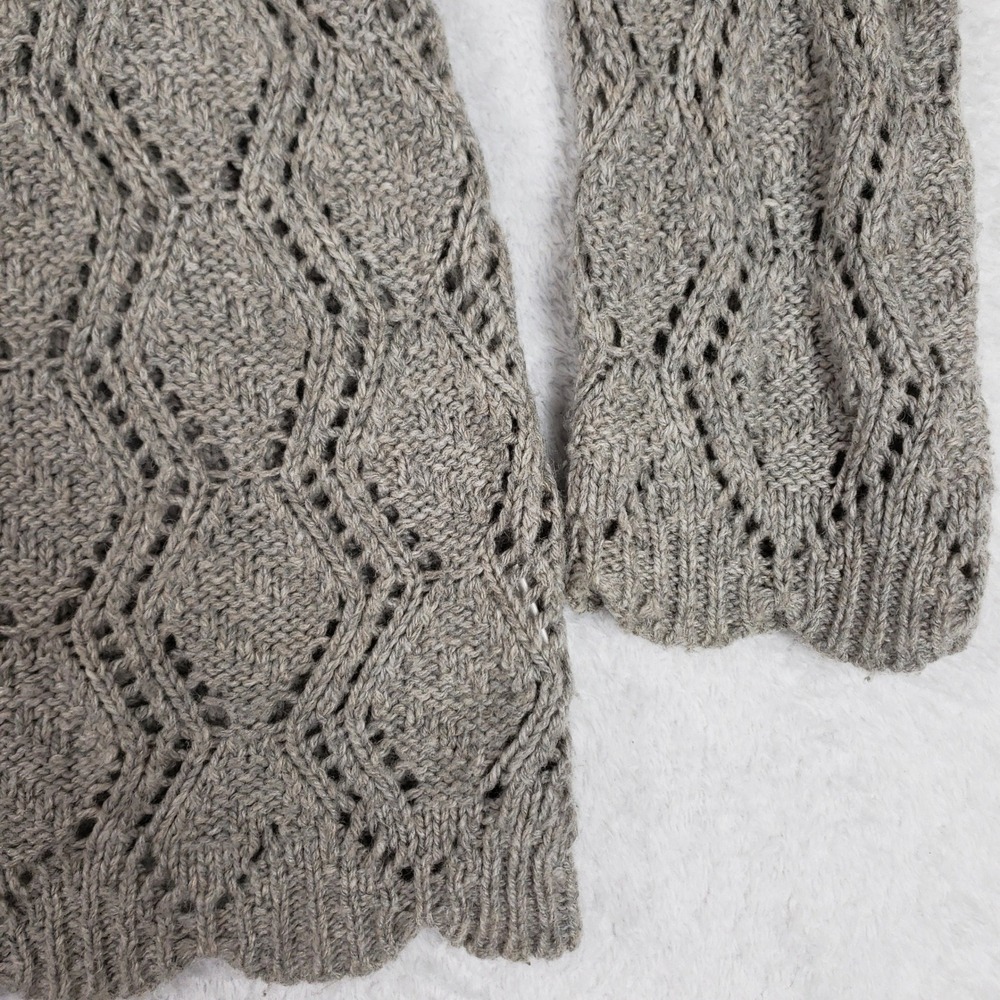 Apt 9 Womens XL Gray Hooded Pointelle Knit Button Cardigan Sweater Scalloped Hem - Picture 4 of 11